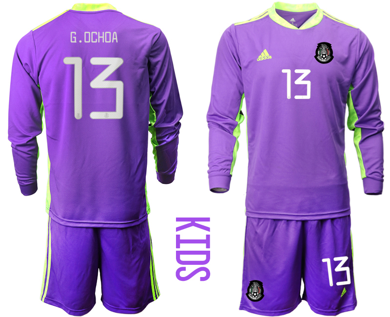 Cheap Youth 2020-2021 Season National team Mexico goalkeeper Long sleeve purple 13 Soccer Jersey